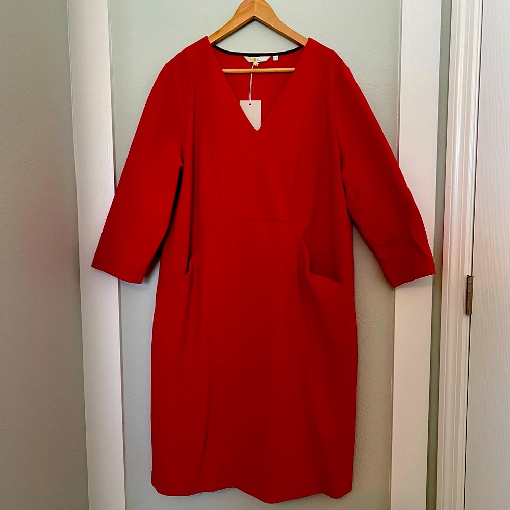 Boden Bronte Ottoman Three-Quarter Sleeve Dress in pink.